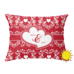 Heart Damask Outdoor Throw Pillow (Rectangular) (Personalized)