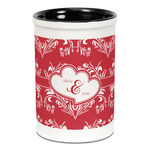 Heart Damask Ceramic Pencil Holders - Black