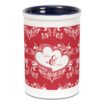 Heart Damask Ceramic Pencil Holders - Blue