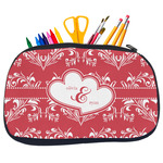 Heart Damask Neoprene Pencil Case - Medium w/ Couple's Names