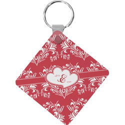 Heart Damask Diamond Plastic Keychain w/ Couple's Names