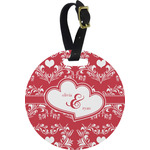 Heart Damask Plastic Luggage Tag - Round (Personalized)