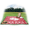 Heart Damask Picnic Blanket - with Basket Hat and Book - in Use