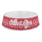 Heart Damask Plastic Dog Bowl - Large (Personalized)