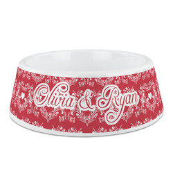 Heart Damask Plastic Dog Bowl - Medium (Personalized)