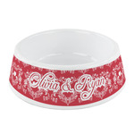 Heart Damask Plastic Dog Bowl - Small (Personalized)