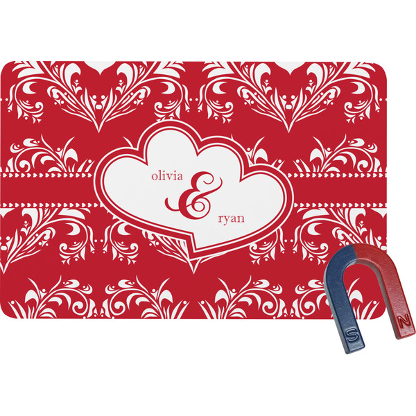 Custom Heart Damask Rectangular Fridge Magnet (Personalized)