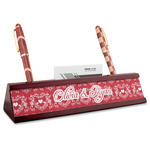 Heart Damask Red Mahogany Nameplate with Business Card Holder (Personalized)