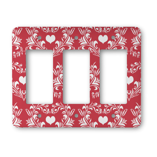 Custom Heart Damask Rocker Style Light Switch Cover - Three Switch