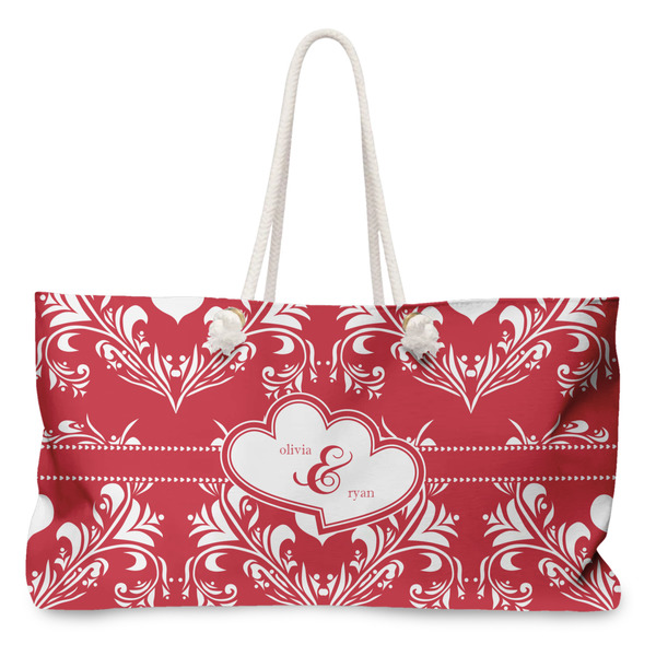 Custom Heart Damask Large Tote Bag with Rope Handles (Personalized)