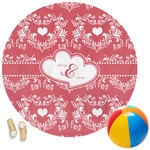 Heart Damask Round Beach Towel (Personalized)