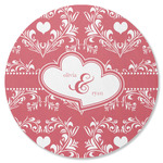 Heart Damask Round Rubber Backed Coaster (Personalized)