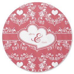 Heart Damask Round Rubber Backed Coaster (Personalized)