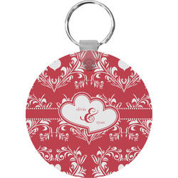 Heart Damask Round Plastic Keychain (Personalized)