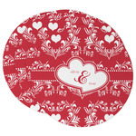 Heart Damask Round Paper Coasters w/ Couple's Names