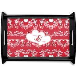 Heart Damask Black Wooden Tray - Small (Personalized)