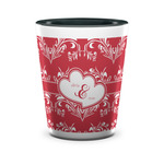 Heart Damask Ceramic Shot Glass - 1.5 oz - Two Tone - Single (Personalized)