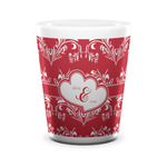 Heart Damask Ceramic Shot Glass - 1.5 oz - White - Single (Personalized)