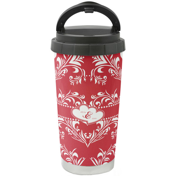 Custom Heart Damask Stainless Steel Coffee Tumbler (Personalized)