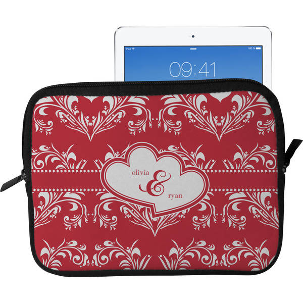 Custom Heart Damask Tablet Case / Sleeve - Large (Personalized)