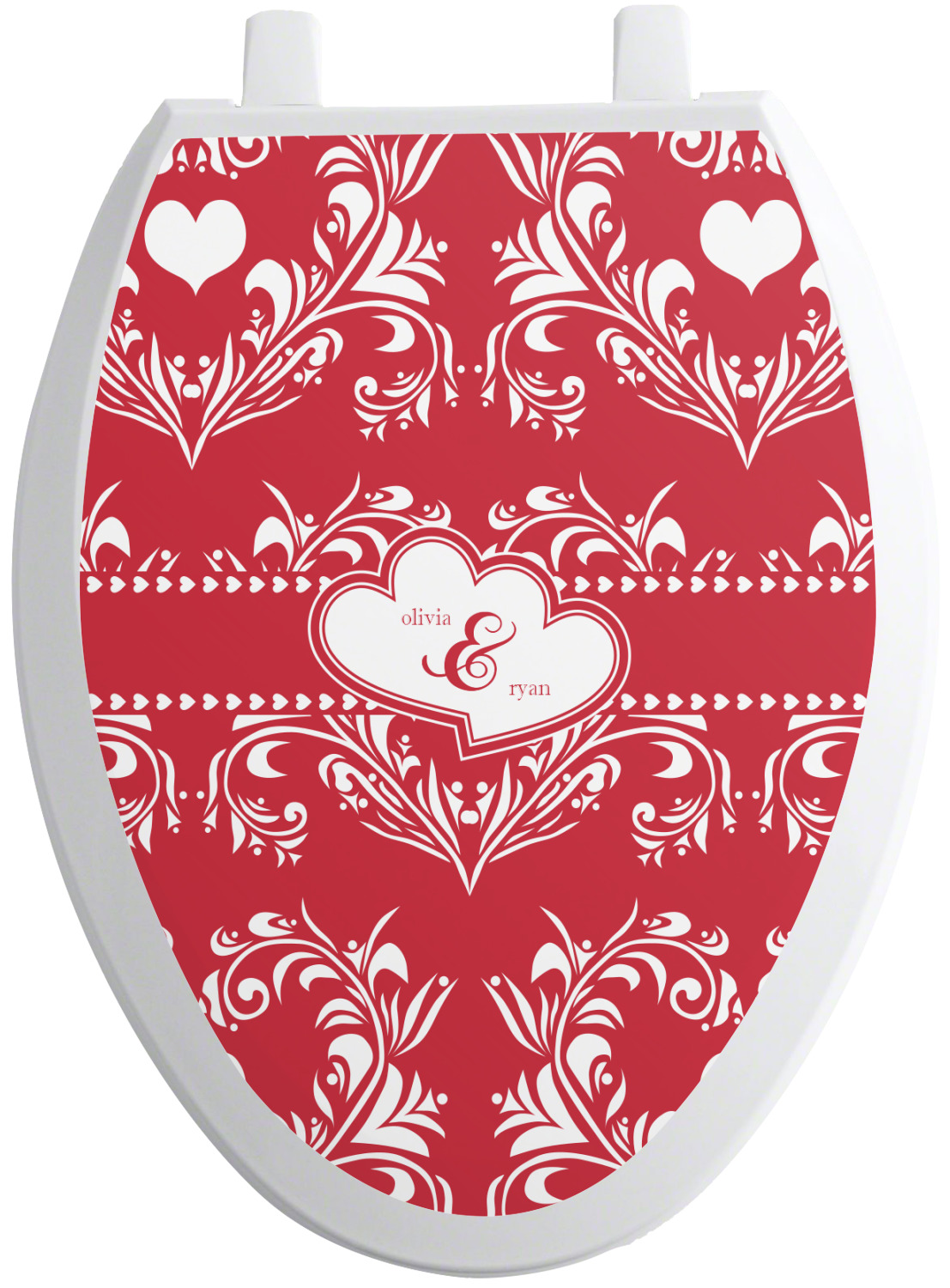 Heart Damask Toilet Seat Decal - Elongated (Personalized) - YouCustomizeIt