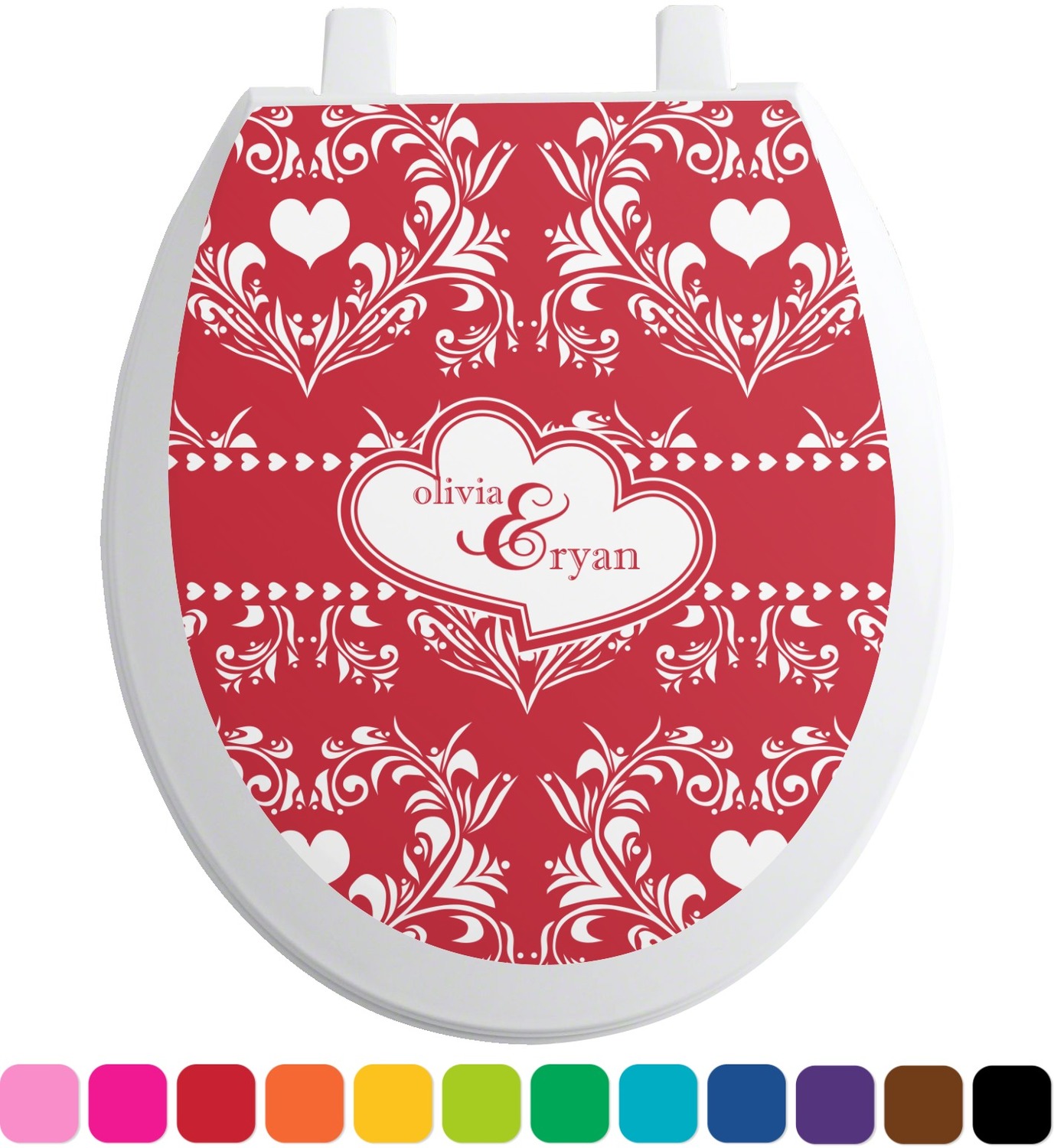 Heart Damask Toilet Seat Decal (Personalized) - YouCustomizeIt