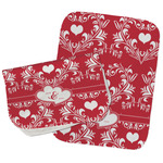 Heart Damask Burp Cloths - Fleece - Set of 2 w/ Couple's Names