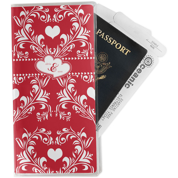 Custom Heart Damask Travel Document Holder