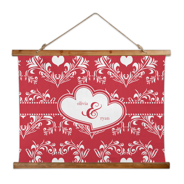 Custom Heart Damask Wall Hanging Tapestry - Wide (Personalized)