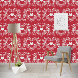 Heart Damask Wallpaper & Surface Covering (Water Activated - Removable)