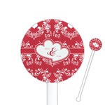 Heart Damask 5.5" Round Plastic Stir Sticks - White - Single Sided (Personalized)