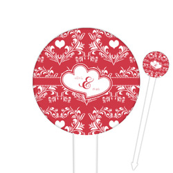 Heart Damask Cocktail Picks - Round Plastic (Personalized)