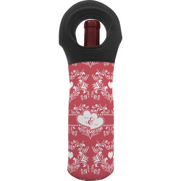 Custom Heart Damask Wine Tote Bag (Personalized)