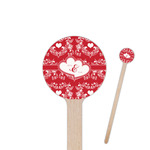 Heart Damask 6" Round Wooden Stir Sticks - Single Sided (Personalized)