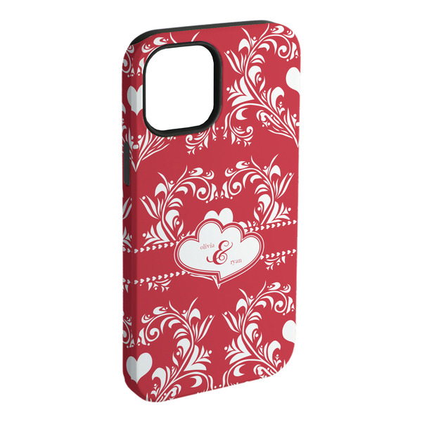 Custom Heart Damask iPhone Case - Rubber Lined - iPhone 15 Plus (Personalized)