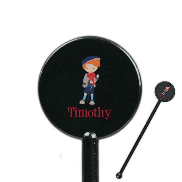 Custom London 5.5" Round Plastic Stir Sticks - Black - Double Sided (Personalized)