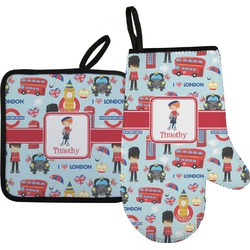 London Right Oven Mitt & Pot Holder Set w/ Name or Text
