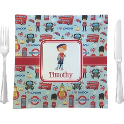 London 9.5" Glass Square Lunch / Dinner Plate- Single or Set of 4 (Personalized)
