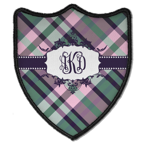 Custom Plaid with Pop Iron On Shield Patch B w/ Monogram