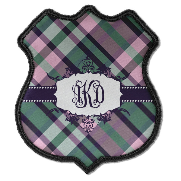 Custom Plaid with Pop Iron On Shield Patch C w/ Monogram