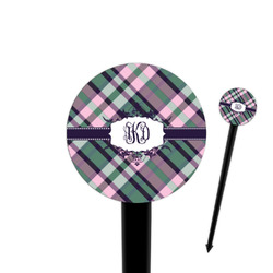 Plaid with Pop 4" Round Plastic Food Picks - Black - Double Sided (Personalized)