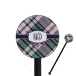 Plaid with Pop 5.5" Round Plastic Stir Sticks - Black - Double Sided (Personalized)