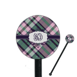 Plaid with Pop 5.5" Round Plastic Stir Sticks - Black - Single Sided (Personalized)