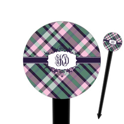 Plaid with Pop 6" Round Plastic Food Picks - Black - Double Sided (Personalized)
