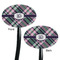 Plaid with Pop Black Plastic 7" Stir Stick - Double Sided - Oval - Front & Back