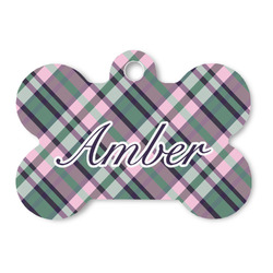 Plaid with Pop Bone Shaped Dog ID Tag (Personalized)