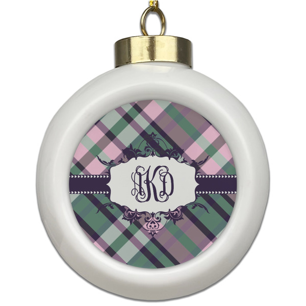 Custom Plaid with Pop Ceramic Ball Ornament (Personalized)