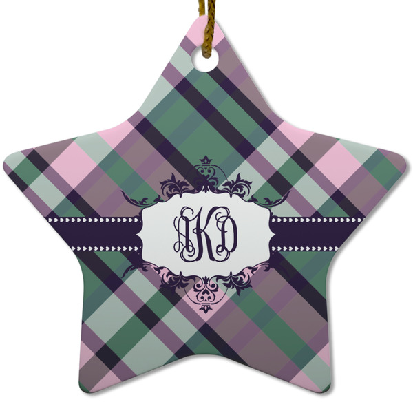 Custom Plaid with Pop Star Ceramic Ornament w/ Monogram