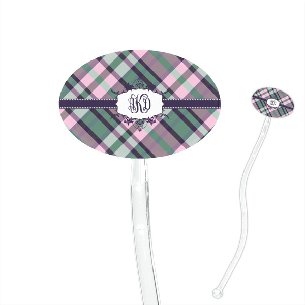 Custom Plaid with Pop 7" Oval Plastic Stir Sticks - Clear (Personalized)