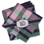 Plaid with Pop Cloth Cocktail Napkins - Set of 4 w/ Monogram